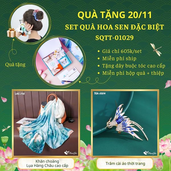 Set Quà Tặng Khăn Choàng Và Ghim Cài Áo Chủ Đề Hoa Sen Đặc Biệt (SQTT01029)