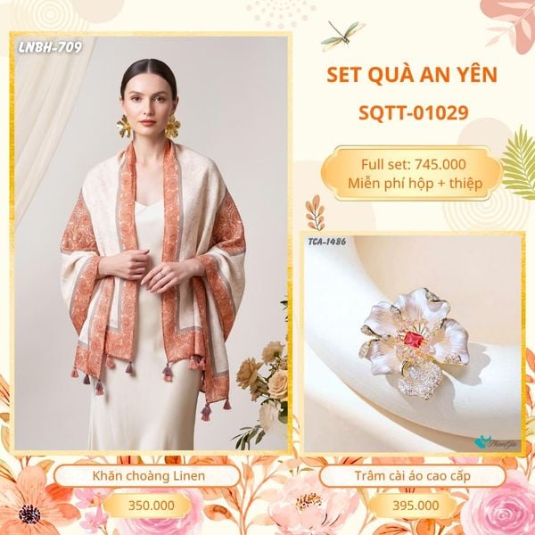 Set Quà Tặng Khăn Choàng Choàng Linen Và Trâm Cài Áo An Yên (SQTT01029)