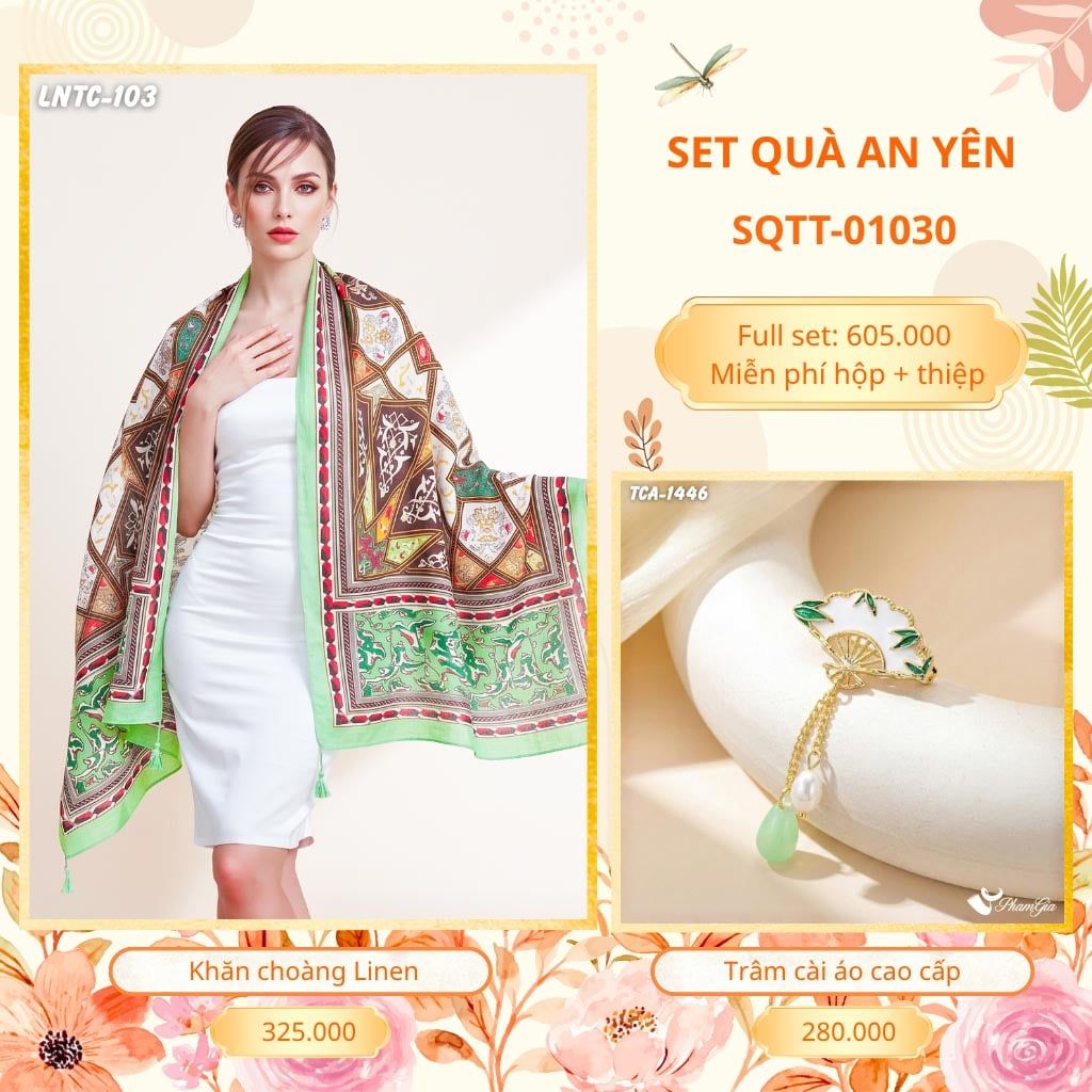Set Quà Tặng Khăn Choàng Choàng Linen Và Trâm Cài Áo An Yên (SQTT01030)