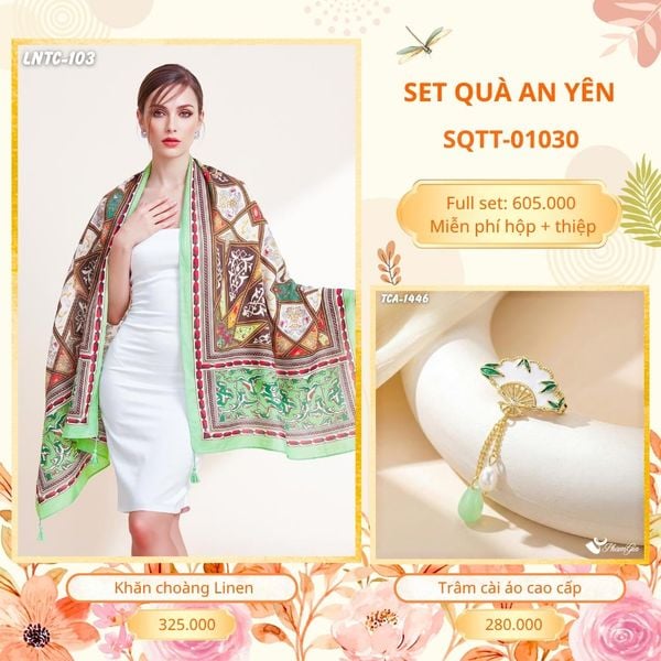 Set Quà Tặng Khăn Choàng Choàng Linen Và Trâm Cài Áo An Yên (SQTT01030)