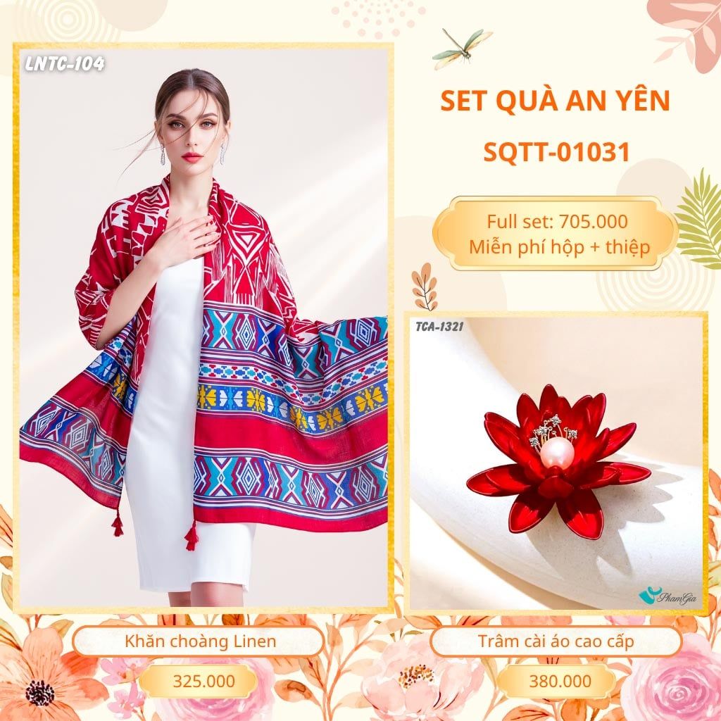 Set Quà Tặng Khăn Choàng Choàng Linen Và Trâm Cài Áo An Yên (SQTT01031)