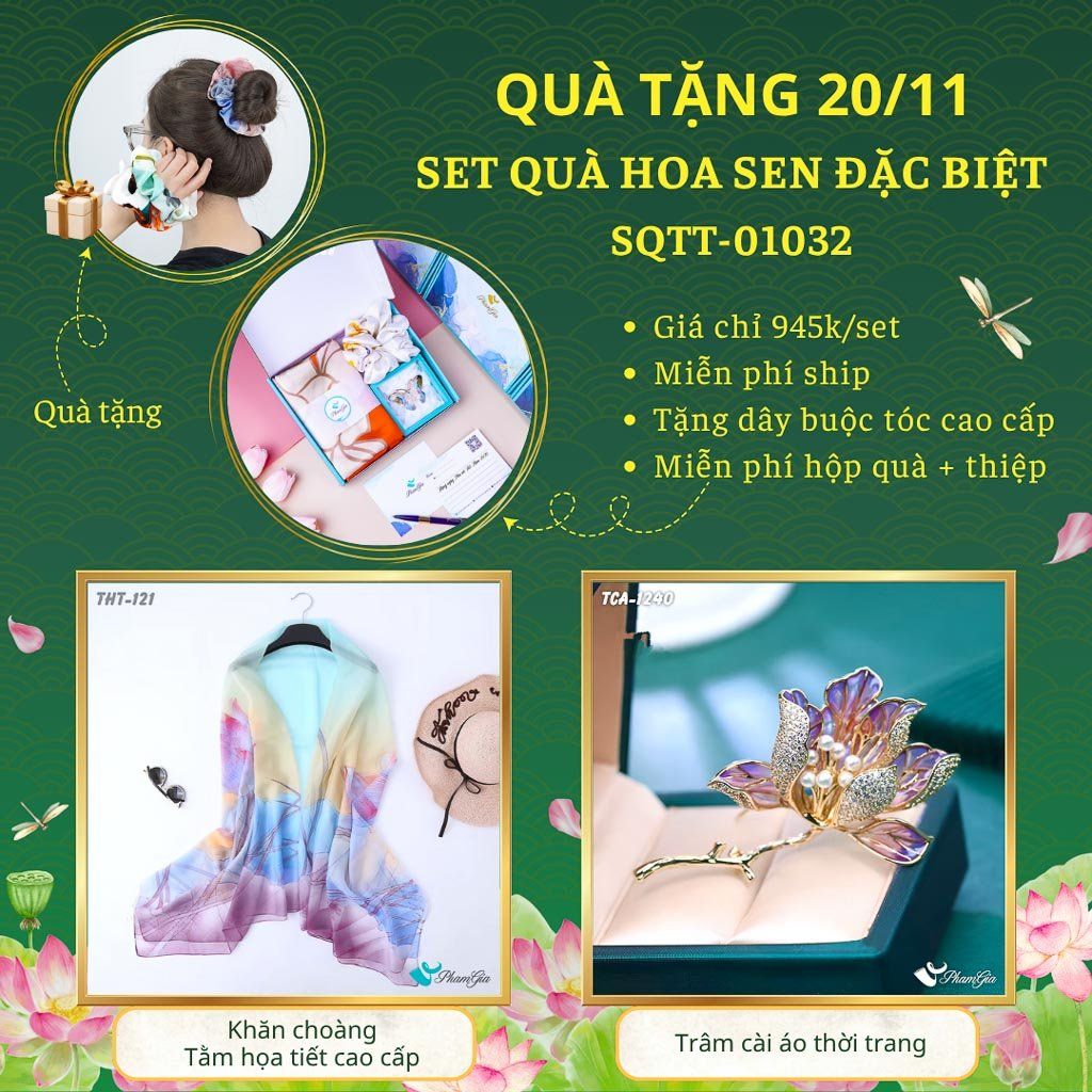 Set Quà Tặng Khăn Choàng Và Ghim Cài Áo Chủ Đề Hoa Sen Đặc Biệt (SQTT01032)