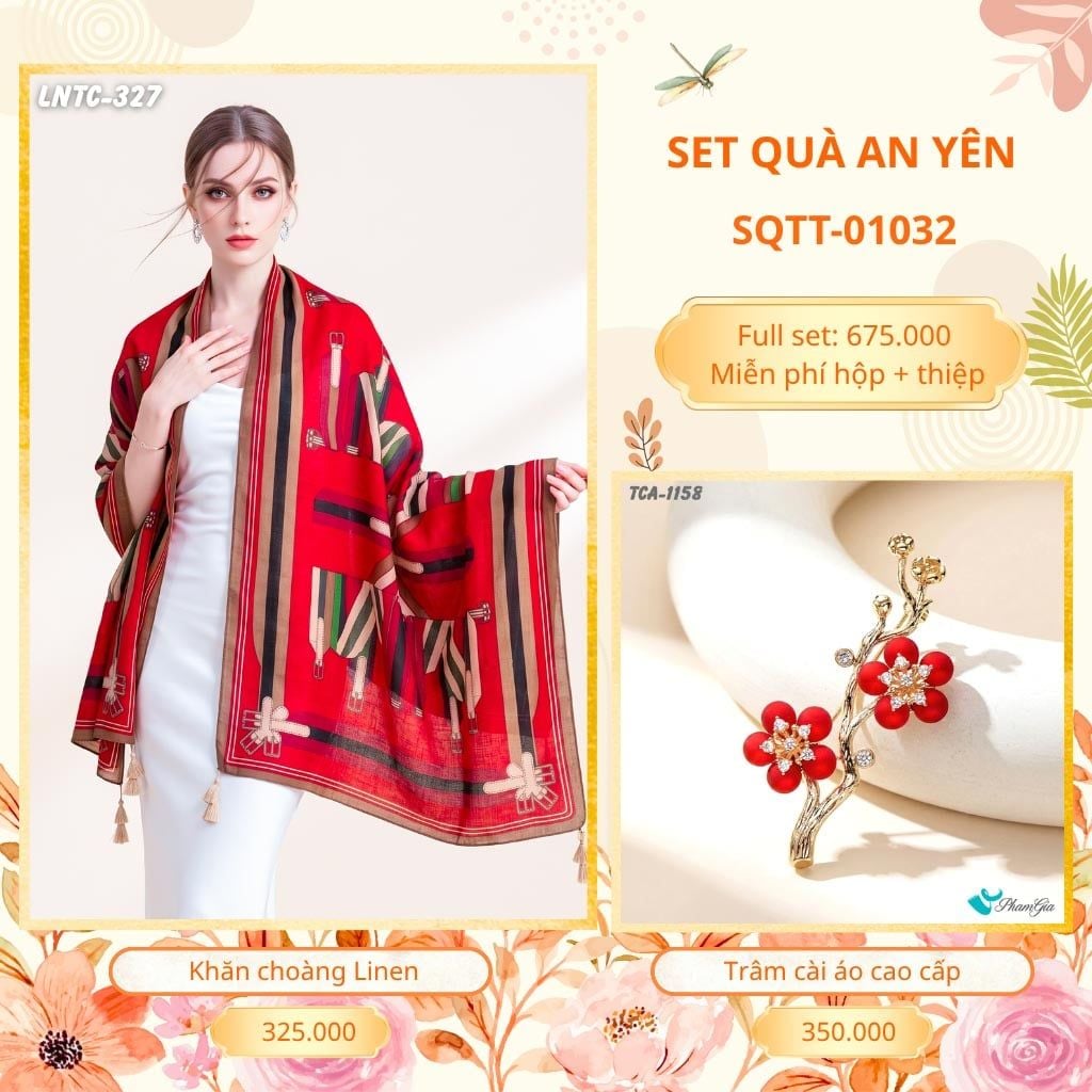 Set Quà Tặng Khăn Choàng Choàng Linen Và Trâm Cài Áo An Yên (SQTT01032)
