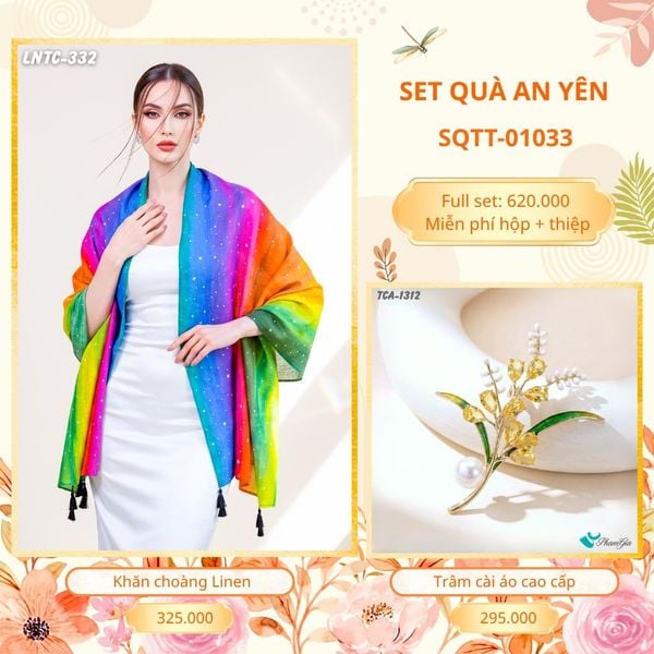 Set Quà Tặng Khăn Choàng Choàng Linen Và Trâm Cài Áo An Yên (SQTT01033)