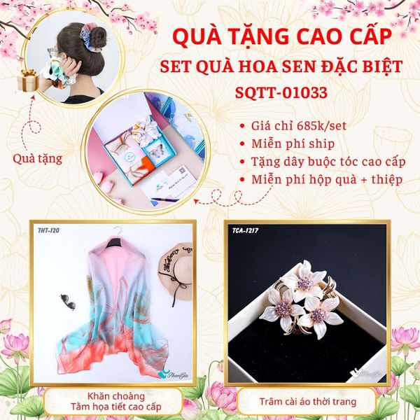 Quà Tặng Cao Cấp - Set Quà Tặng Khăn Choàng Và Ghim Cài Áo Chủ Đề Hoa Sen Đặc Biệt (SQTT01033)
