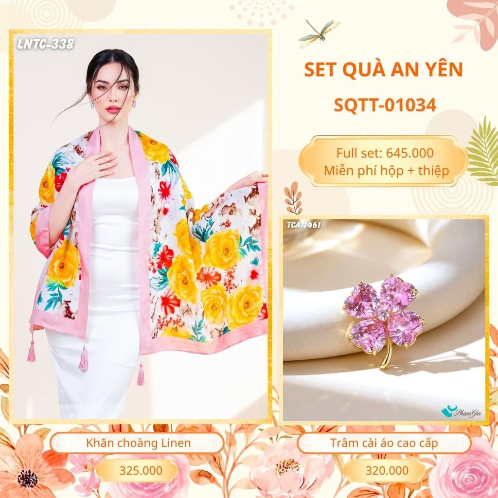 Set Quà Tặng Khăn Choàng Choàng Linen Và Trâm Cài Áo An Yên (SQTT01034)