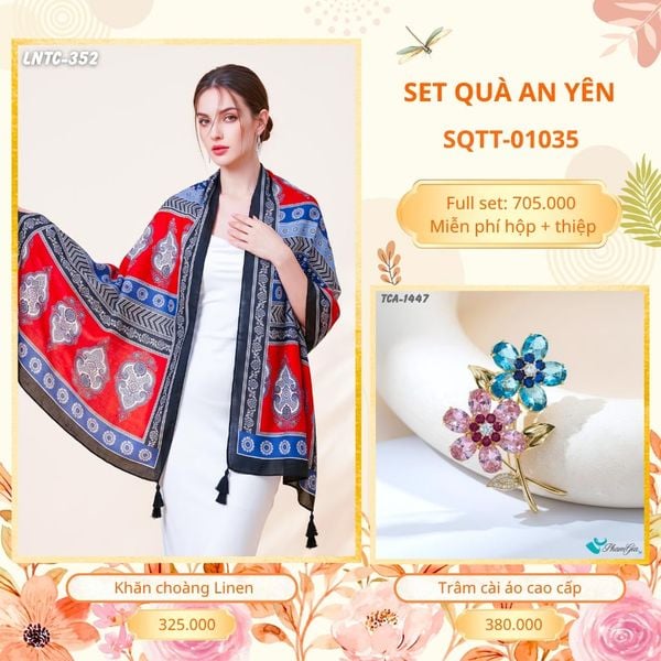 Set Quà Tặng Khăn Choàng Choàng Linen Và Trâm Cài Áo An Yên (SQTT01035)