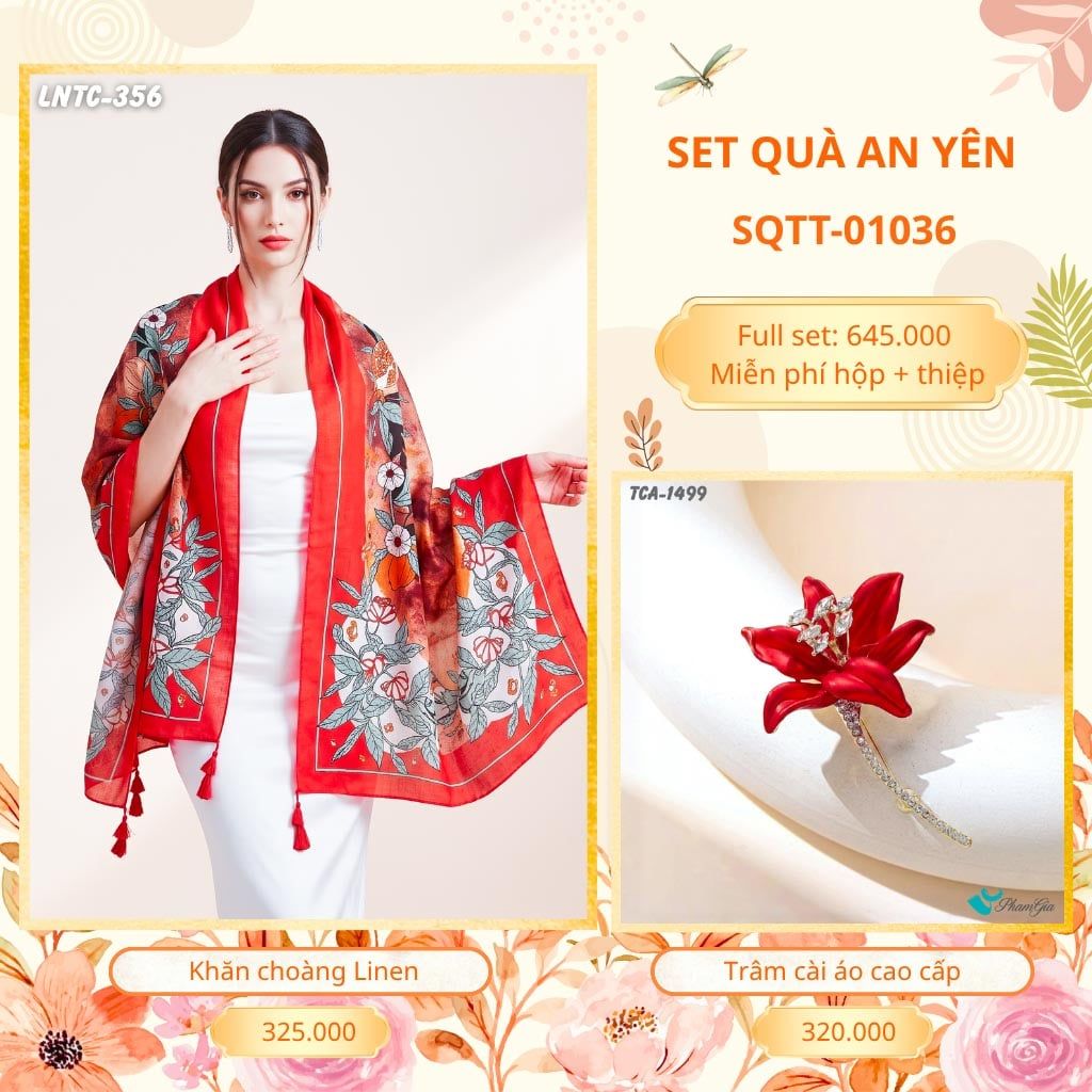 Set Quà Tặng Khăn Choàng Choàng Linen Và Trâm Cài Áo An Yên (SQTT01036)