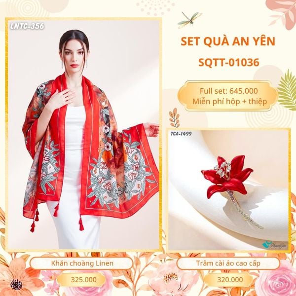Set Quà Tặng Khăn Choàng Choàng Linen Và Trâm Cài Áo An Yên (SQTT01036)
