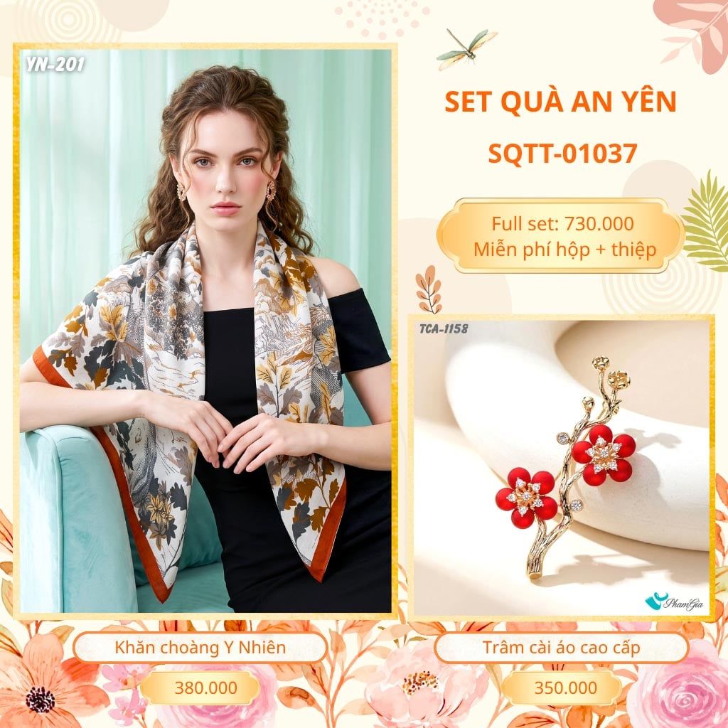 Set Quà Tặng Khăn Choàng Choàng Linen Và Trâm Cài Áo An Yên (SQTT01037)