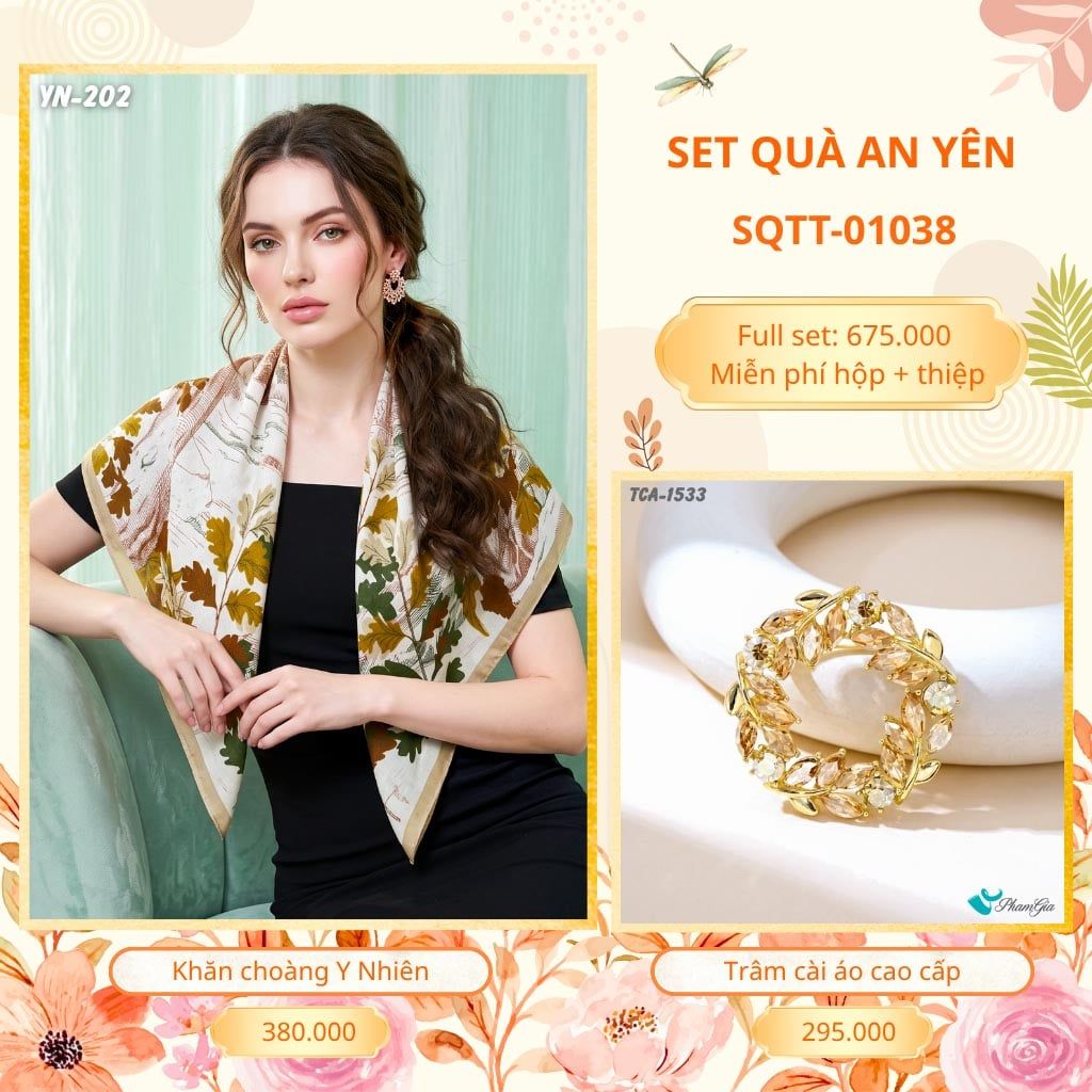 Set Quà Tặng Khăn Choàng Choàng Linen Và Trâm Cài Áo An Yên (SQTT01038)