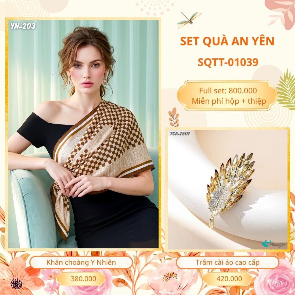 Set Quà Tặng Khăn Choàng Choàng Linen Và Trâm Cài Áo An Yên (SQTT01039)