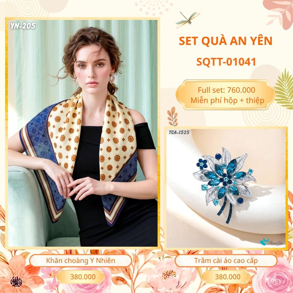 Set Quà Tặng Khăn Choàng Choàng Linen Và Trâm Cài Áo An Yên (SQTT01041)