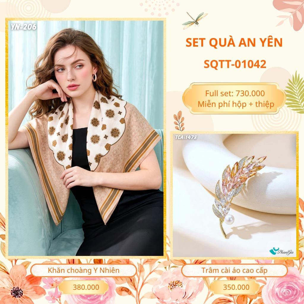 Set Quà Tặng Khăn Choàng Choàng Linen Và Trâm Cài Áo An Yên (SQTT01042)