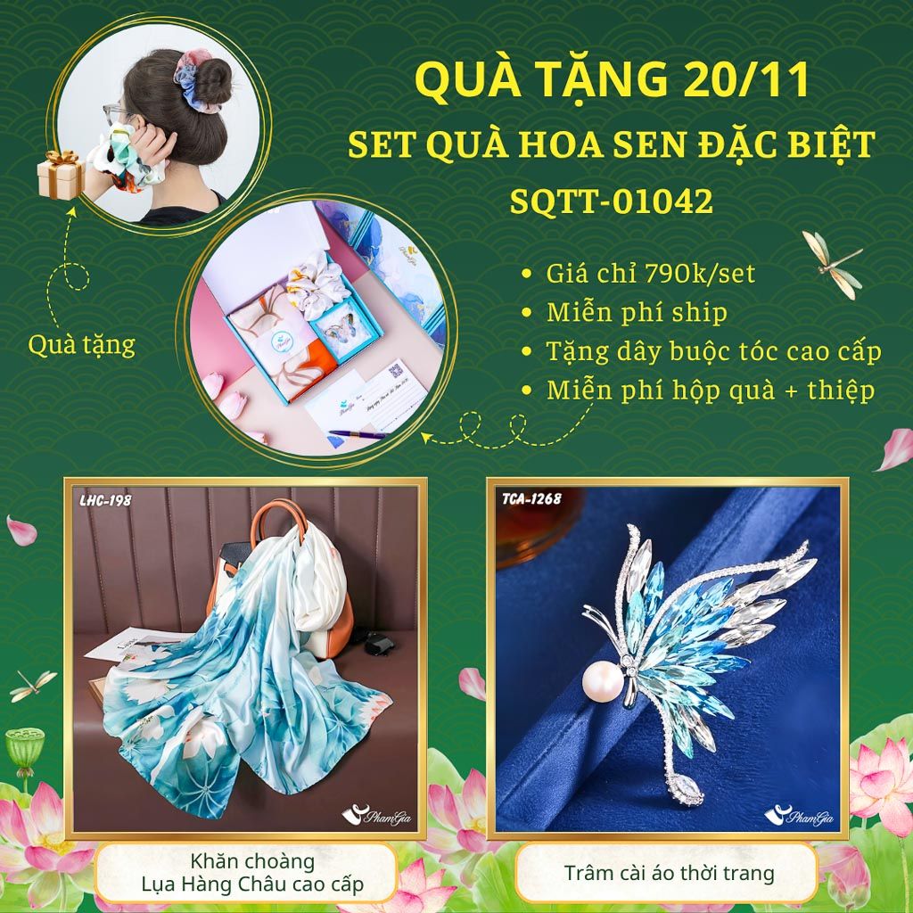 Set Quà Tặng Khăn Choàng Và Ghim Cài Áo Chủ Đề Hoa Sen Đặc Biệt (SQTT01042)