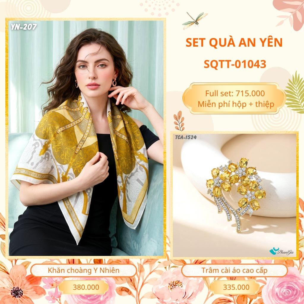 Set Quà Tặng Khăn Choàng Choàng Linen Và Trâm Cài Áo An Yên (SQTT01043)