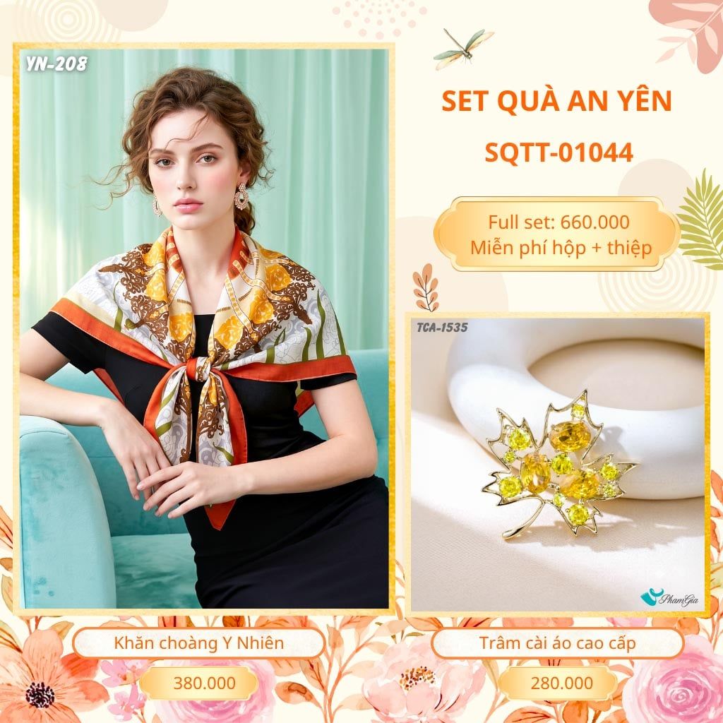 Set Quà Tặng Khăn Choàng Choàng Linen Và Trâm Cài Áo An Yên (SQTT01044)