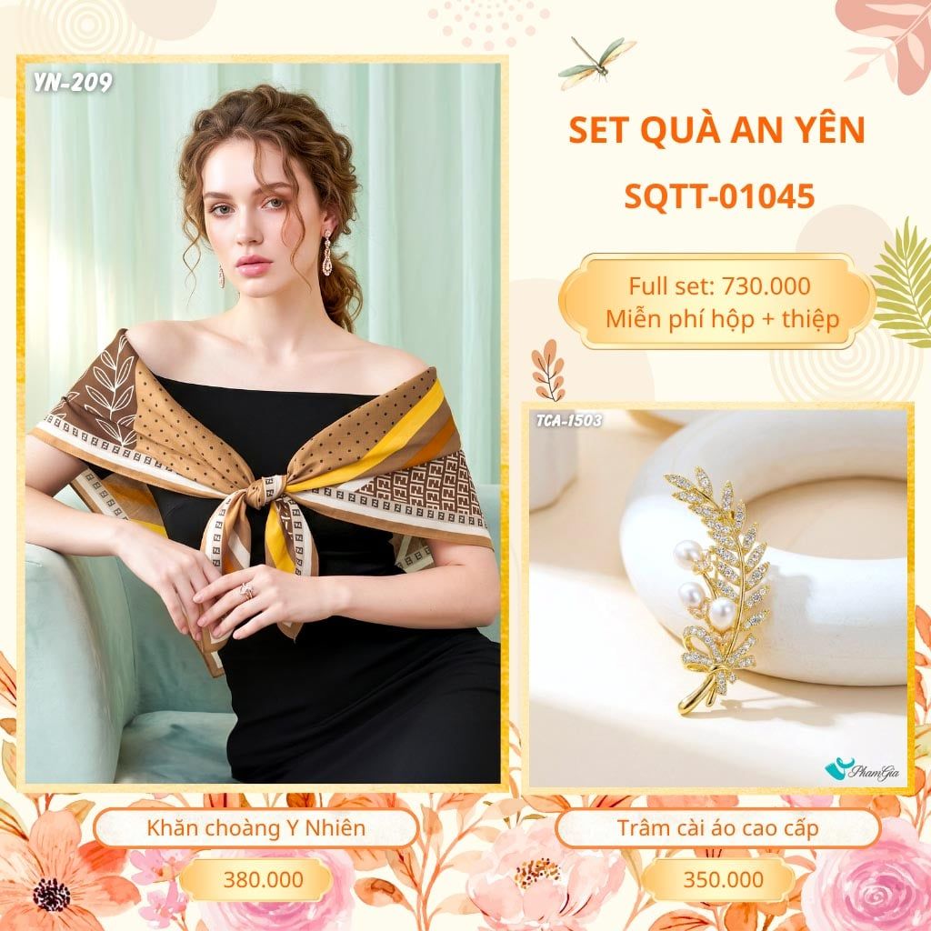 Set Quà Tặng Khăn Choàng Choàng Linen Và Trâm Cài Áo An Yên (SQTT01045)