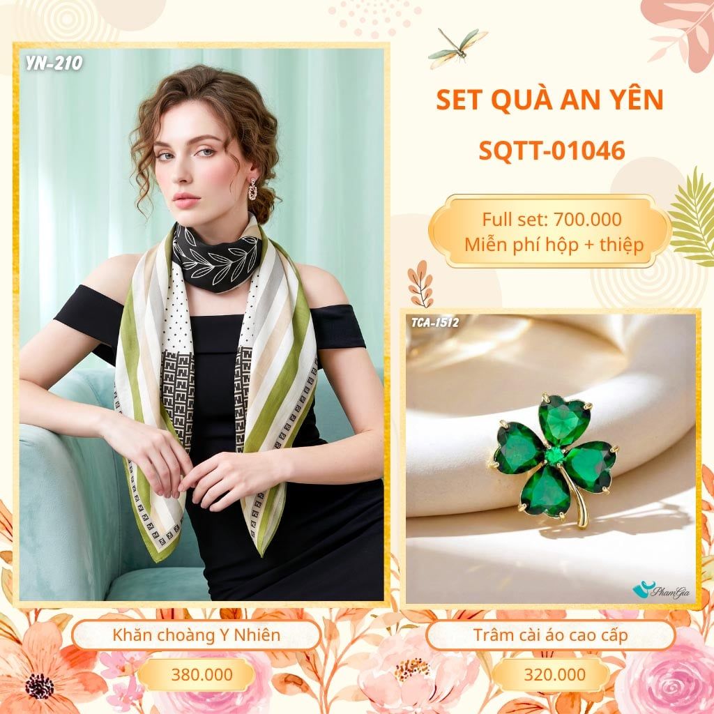 Set Quà Tặng Khăn Choàng Choàng Linen Và Trâm Cài Áo An Yên (SQTT01046)