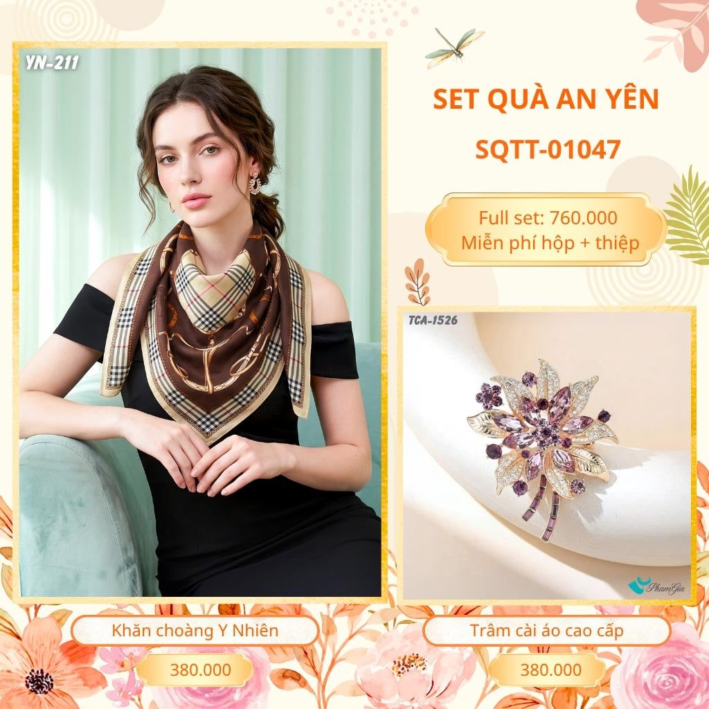 Set Quà Tặng Khăn Choàng Choàng Linen Và Trâm Cài Áo An Yên (SQTT01047)