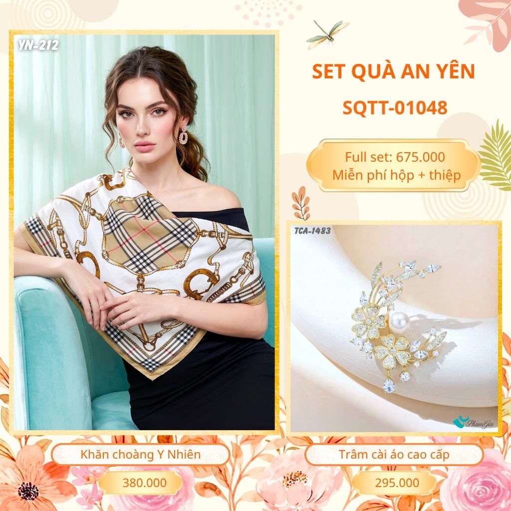 Set Quà Tặng Khăn Choàng Choàng Linen Và Trâm Cài Áo An Yên (SQTT01048)