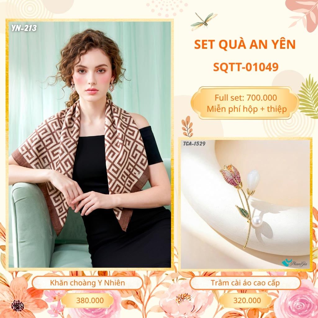 Set Quà Tặng Khăn Choàng Choàng Linen Và Trâm Cài Áo An Yên (SQTT01049)