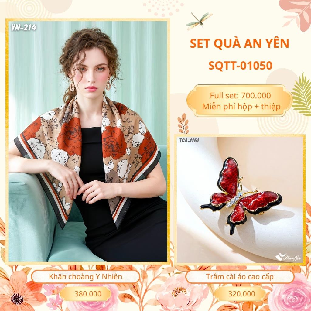 Set Quà Tặng Khăn Choàng Choàng Linen Và Trâm Cài Áo An Yên (SQTT01050)