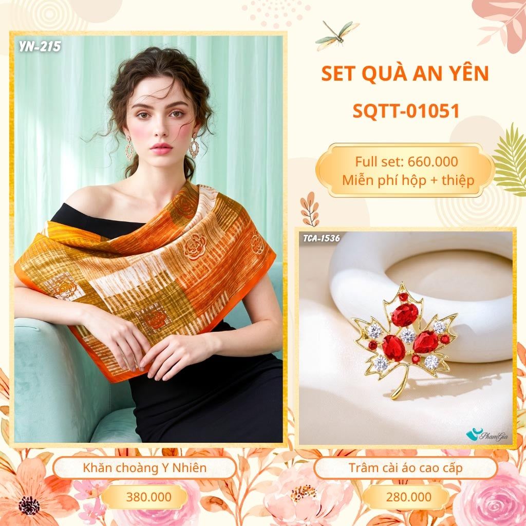 Set Quà Tặng Khăn Choàng Choàng Linen Và Trâm Cài Áo An Yên (SQTT01051)