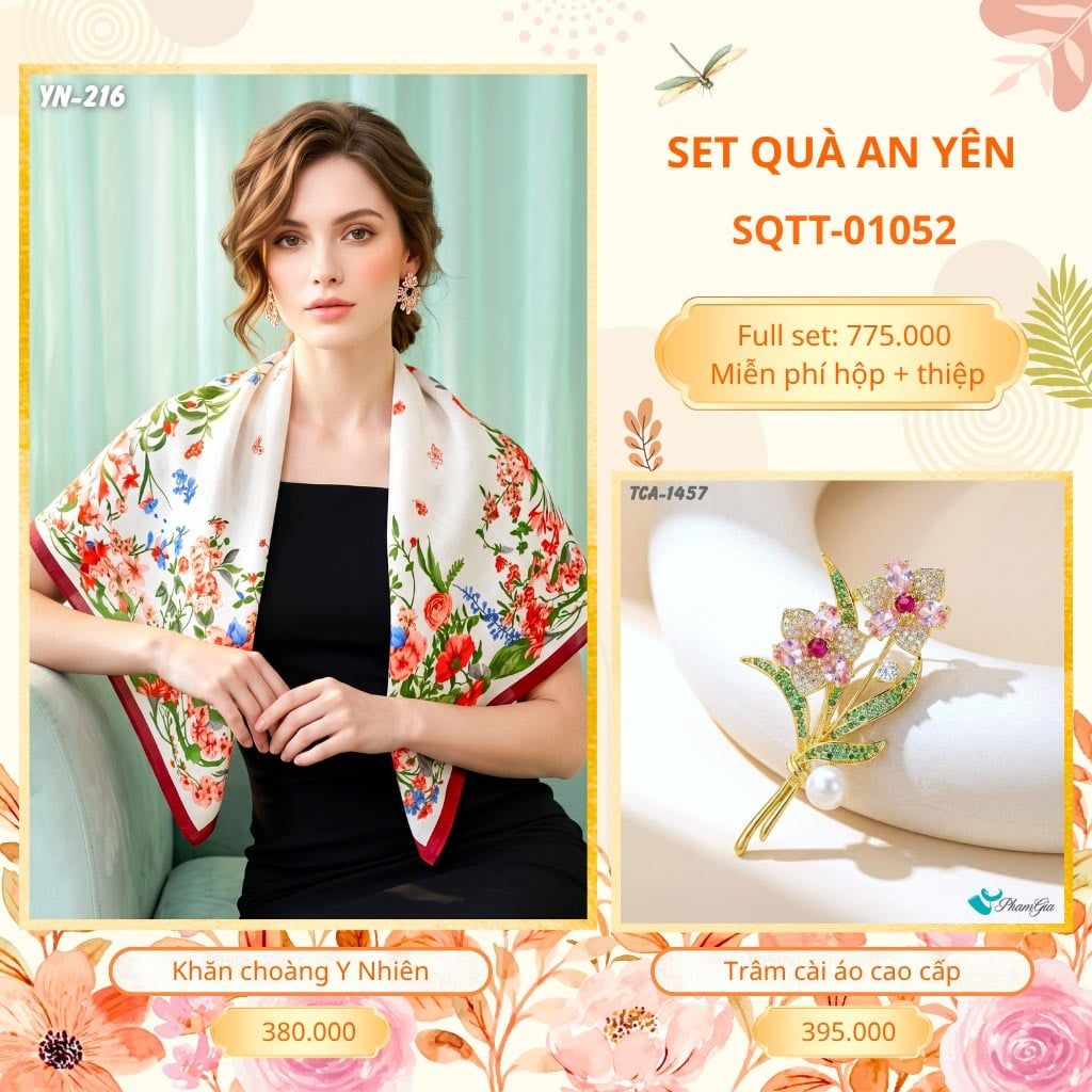 Set Quà Tặng Khăn Choàng Choàng Linen Và Trâm Cài Áo An Yên (SQTT01052)