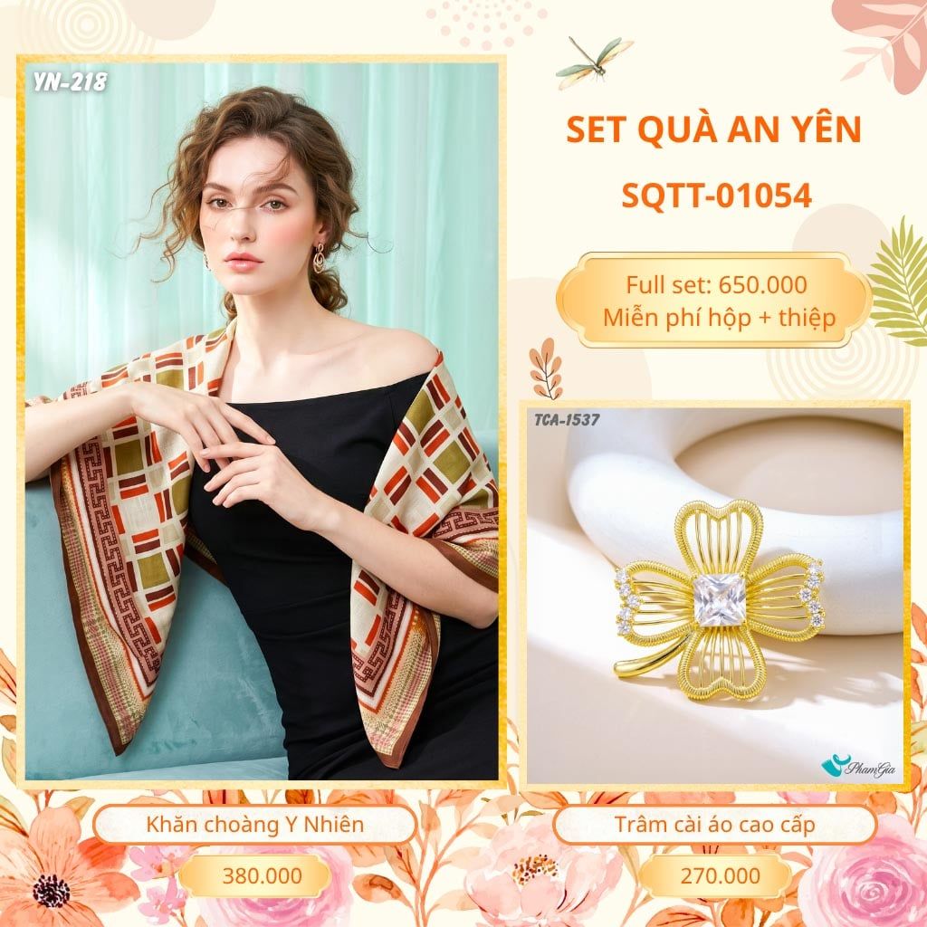 Set Quà Tặng Khăn Choàng Choàng Linen Và Trâm Cài Áo An Yên (SQTT01054)
