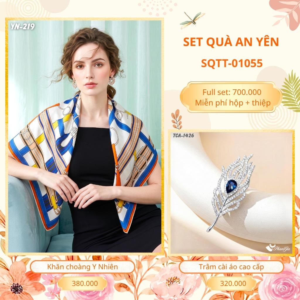 Set Quà Tặng Khăn Choàng Choàng Linen Và Trâm Cài Áo An Yên (SQTT01055)