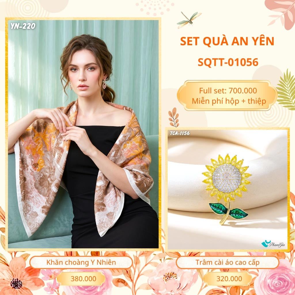 Set Quà Tặng Khăn Choàng Choàng Linen Và Trâm Cài Áo An Yên (SQTT01056)