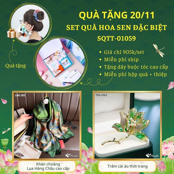 Set Quà Tặng Khăn Choàng Và Ghim Cài Áo Chủ Đề Hoa Sen Đặc Biệt (SQTT01059)