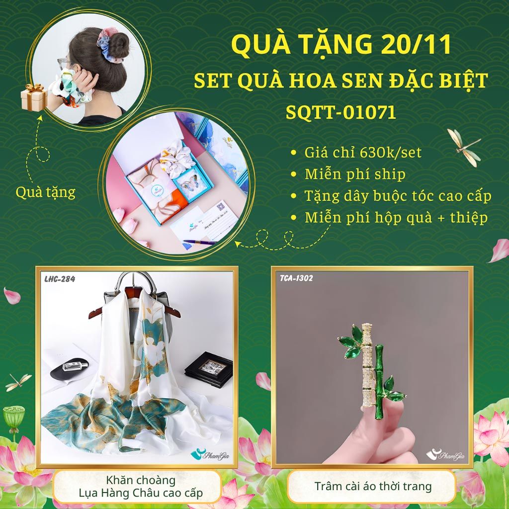Set Quà Tặng Khăn Choàng Và Ghim Cài Áo Chủ Đề Hoa Sen Đặc Biệt (SQTT01071)
