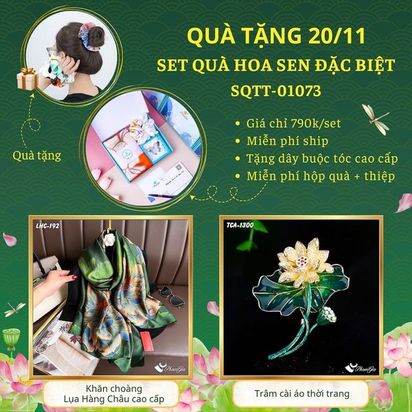 Set Quà Tặng Khăn Choàng Và Ghim Cài Áo Chủ Đề Hoa Sen Đặc Biệt (SQTT01073)