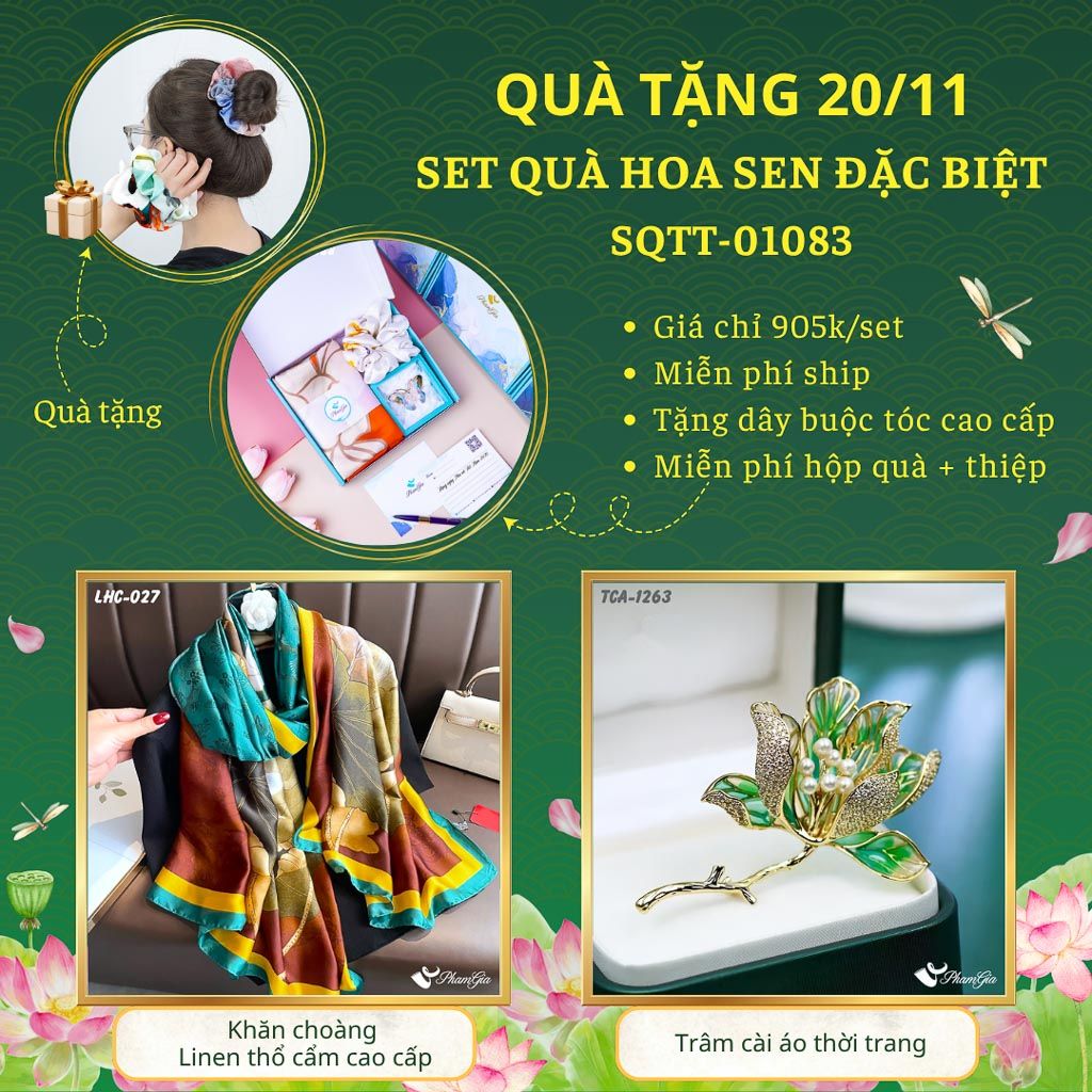 Set Quà Tặng Khăn Choàng Và Ghim Cài Áo Chủ Đề Hoa Sen Đặc Biệt (SQTT01083)