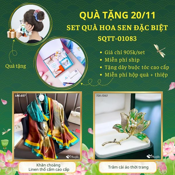 Set Quà Tặng Khăn Choàng Và Ghim Cài Áo Chủ Đề Hoa Sen Đặc Biệt (SQTT01083)