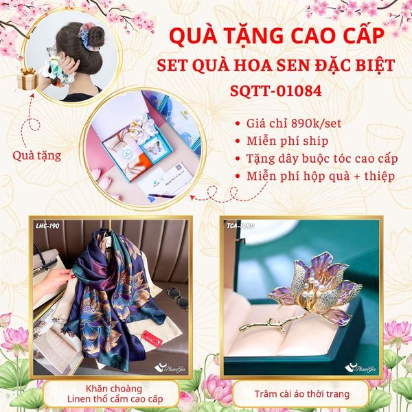 Quà Tặng Cao Cấp - Set Quà Tặng Khăn Choàng Và Ghim Cài Áo Chủ Đề Hoa Sen Đặc Biệt (SQTT01084)