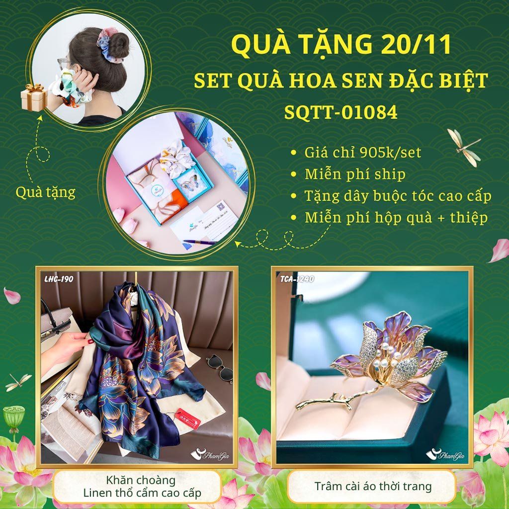 Set Quà Tặng Khăn Choàng Và Ghim Cài Áo Chủ Đề Hoa Sen Đặc Biệt (SQTT01084)
