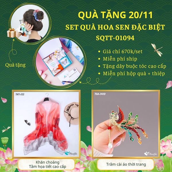 Set Quà Tặng Khăn Choàng Và Ghim Cài Áo Chủ Đề Hoa Sen Đặc Biệt (SQTT01094)