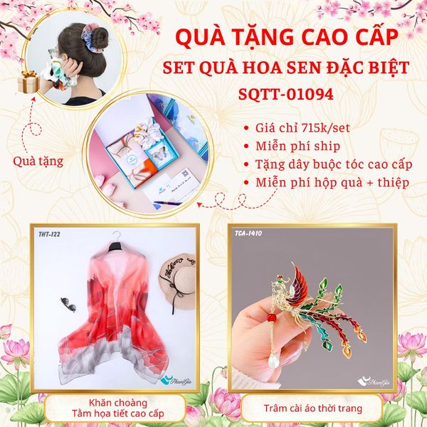 Quà Tặng Cao Cấp - Set Quà Tặng Khăn Choàng Và Ghim Cài Áo Chủ Đề Hoa Sen Đặc Biệt (SQTT01094)