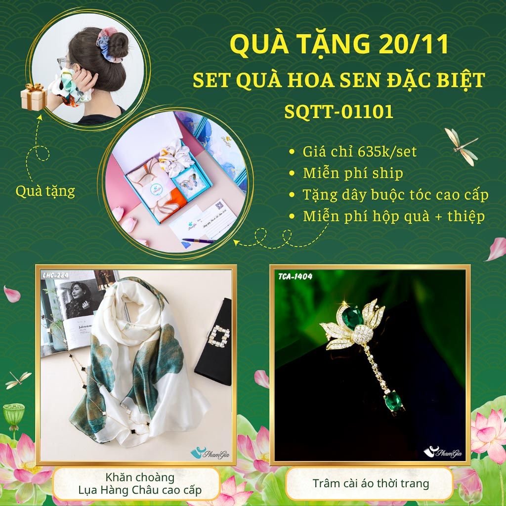 Set Quà Tặng Khăn Choàng Và Ghim Cài Áo Chủ Đề Hoa Sen Đặc Biệt (SQTT01101)