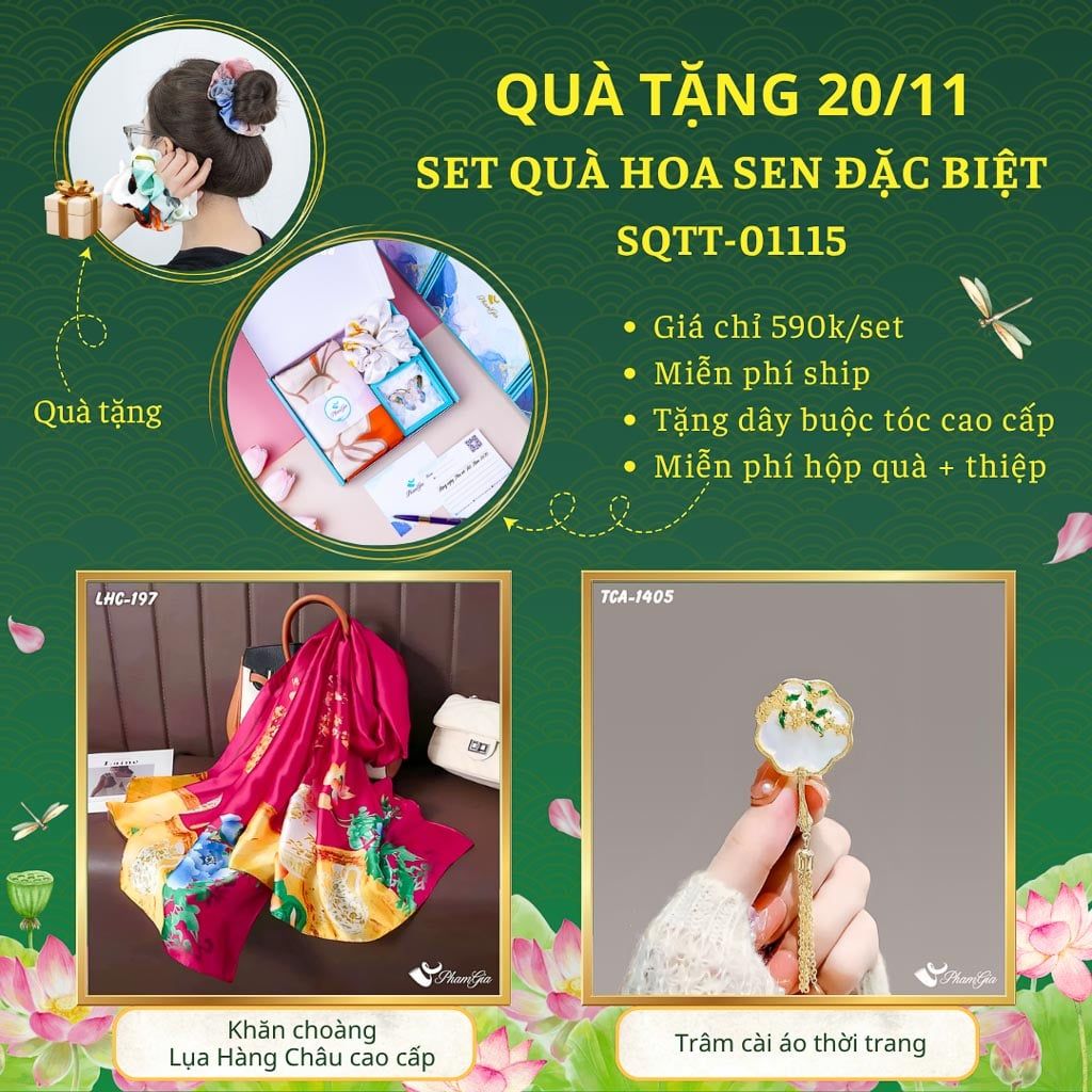 Set Quà Tặng Khăn Choàng Và Ghim Cài Áo Chủ Đề Hoa Sen Đặc Biệt (SQTT01115)