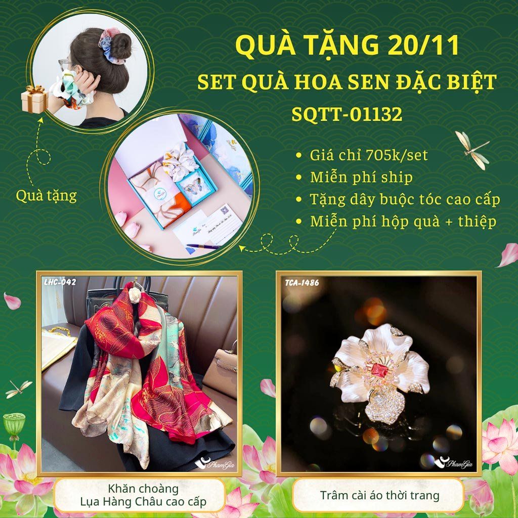 Set Quà Tặng Khăn Choàng Và Ghim Cài Áo Chủ Đề Hoa Sen Đặc Biệt (SQTT01132)
