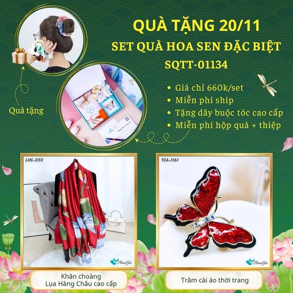 Set Quà Tặng Khăn Choàng Và Ghim Cài Áo Chủ Đề Hoa Sen Đặc Biệt (SQTT01134)