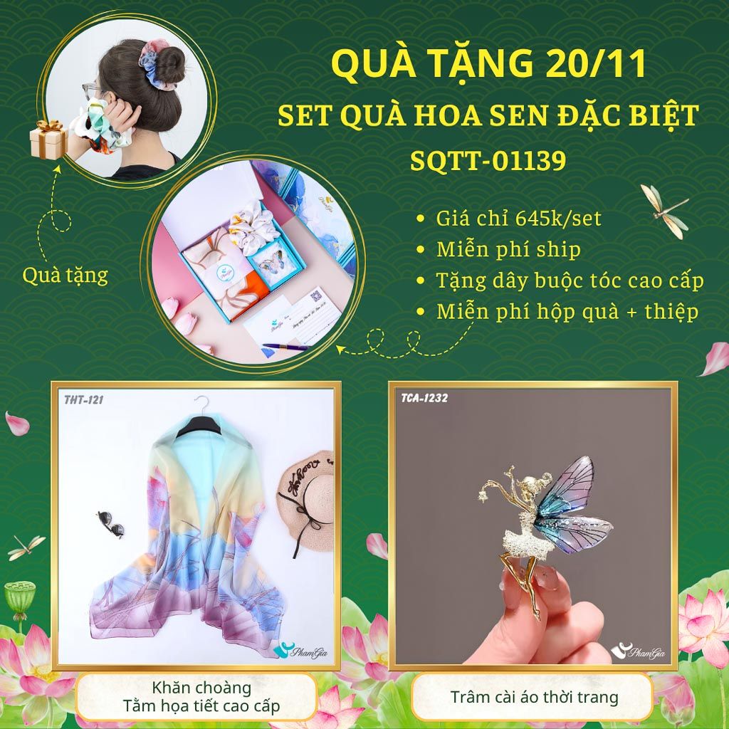 Set Quà Tặng Khăn Choàng Và Ghim Cài Áo Chủ Đề Hoa Sen Đặc Biệt (SQTT01139)