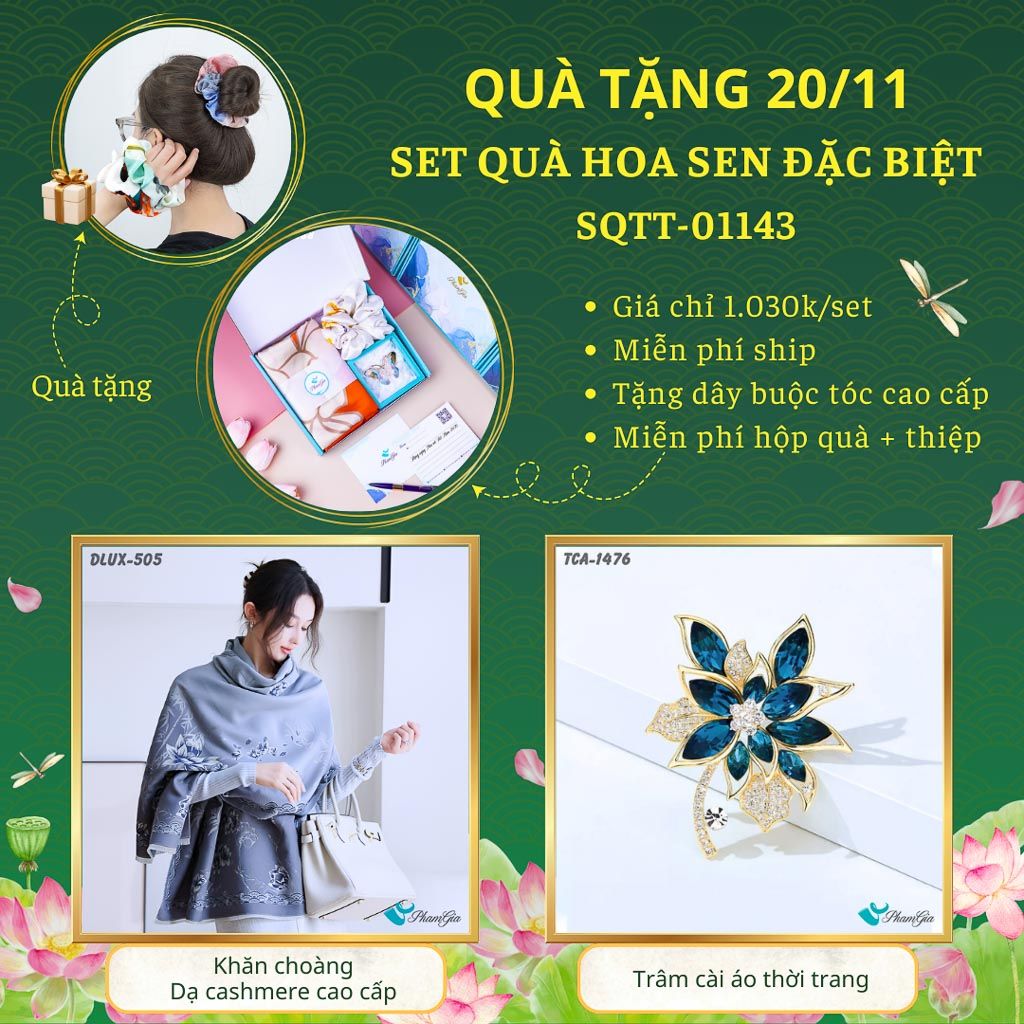 Set Quà Tặng Khăn Choàng Và Ghim Cài Áo Chủ Đề Hoa Sen Đặc Biệt (SQTT01143)