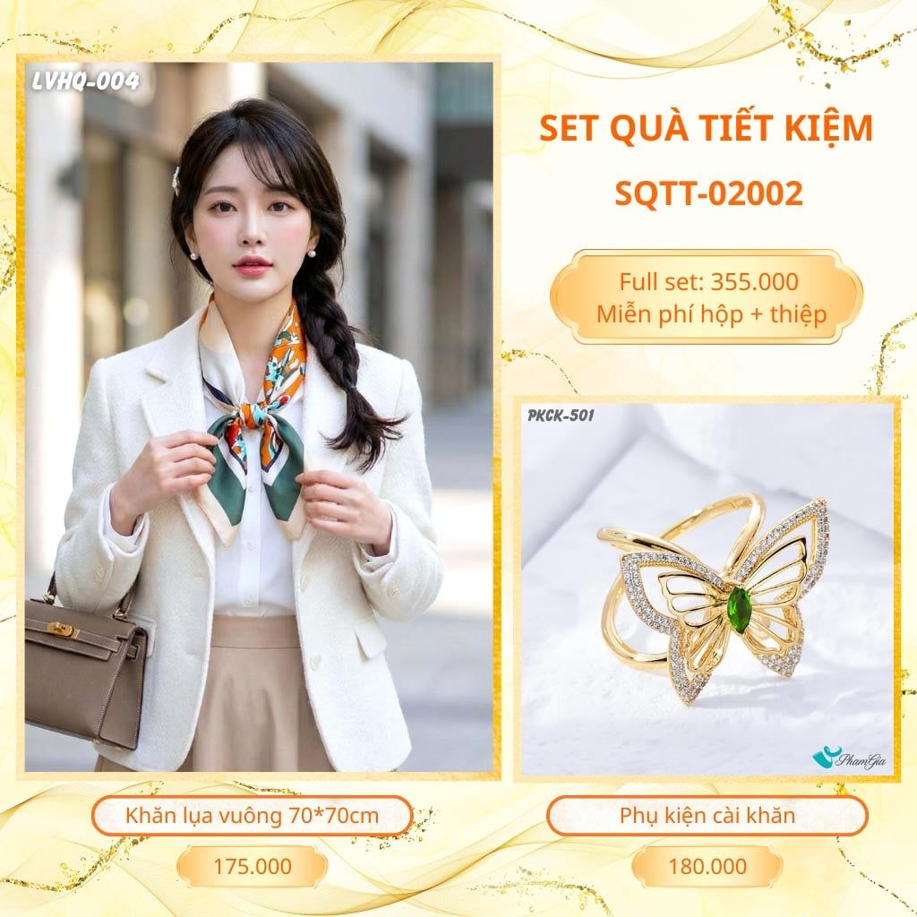 Set Quà Tặng Khăn Lụa Vuông 70*70cm Và Phụ Kiện Cài Khăn Tiết Kiệm (SQTT02002)