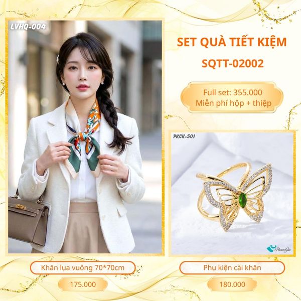 Set Quà Tặng Khăn Lụa Vuông 70*70cm Và Phụ Kiện Cài Khăn Tiết Kiệm (SQTT02002)