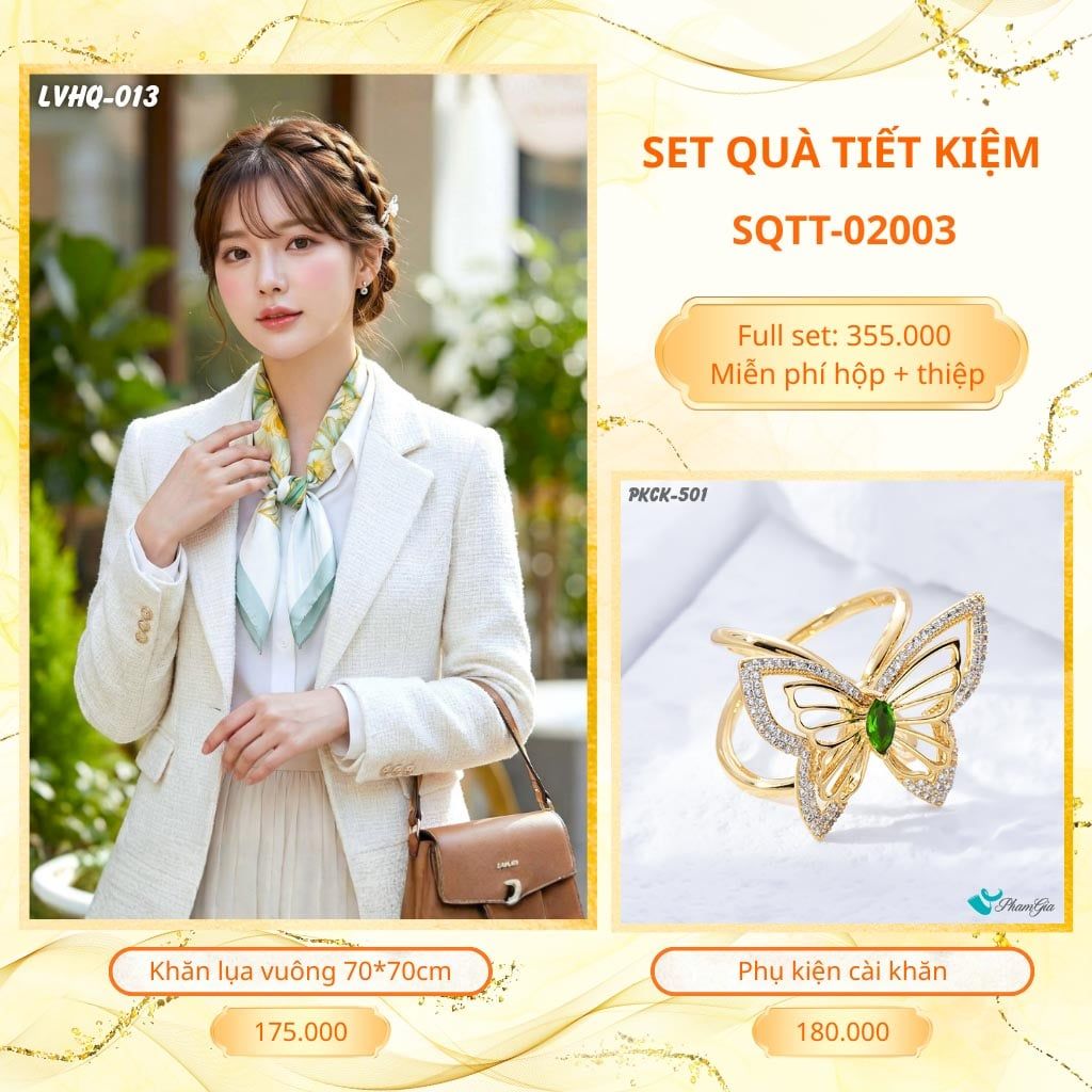 Set Quà Tặng Khăn Lụa Vuông 70*70cm Và Phụ Kiện Cài Khăn Tiết Kiệm (SQTT02003)